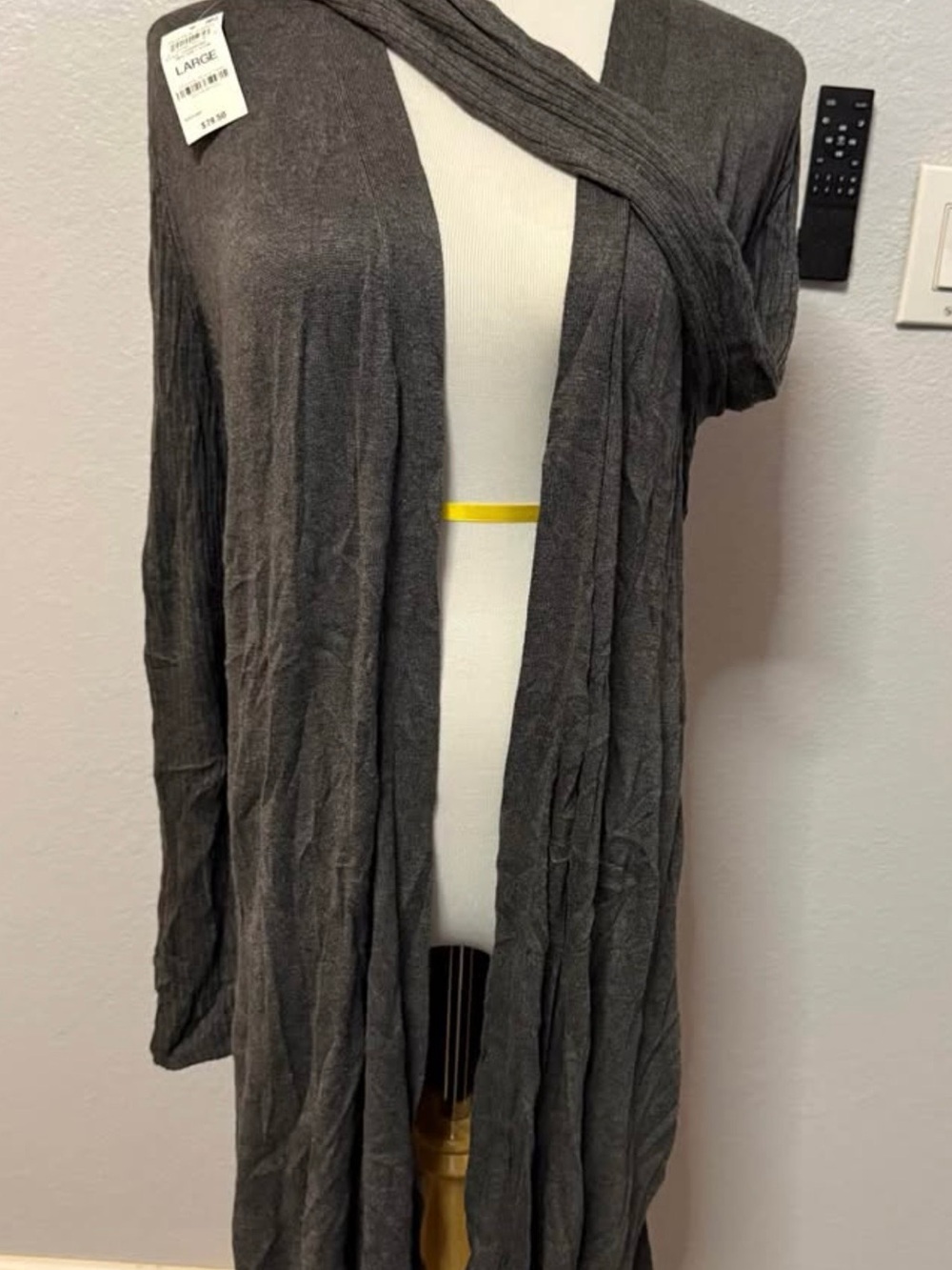INC International Concepts Long Open Front Cardigan in Charcoal Gray